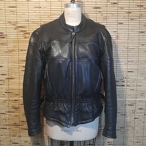 Heavy Duty Black Leather Motorcycle Jacket Large Lined